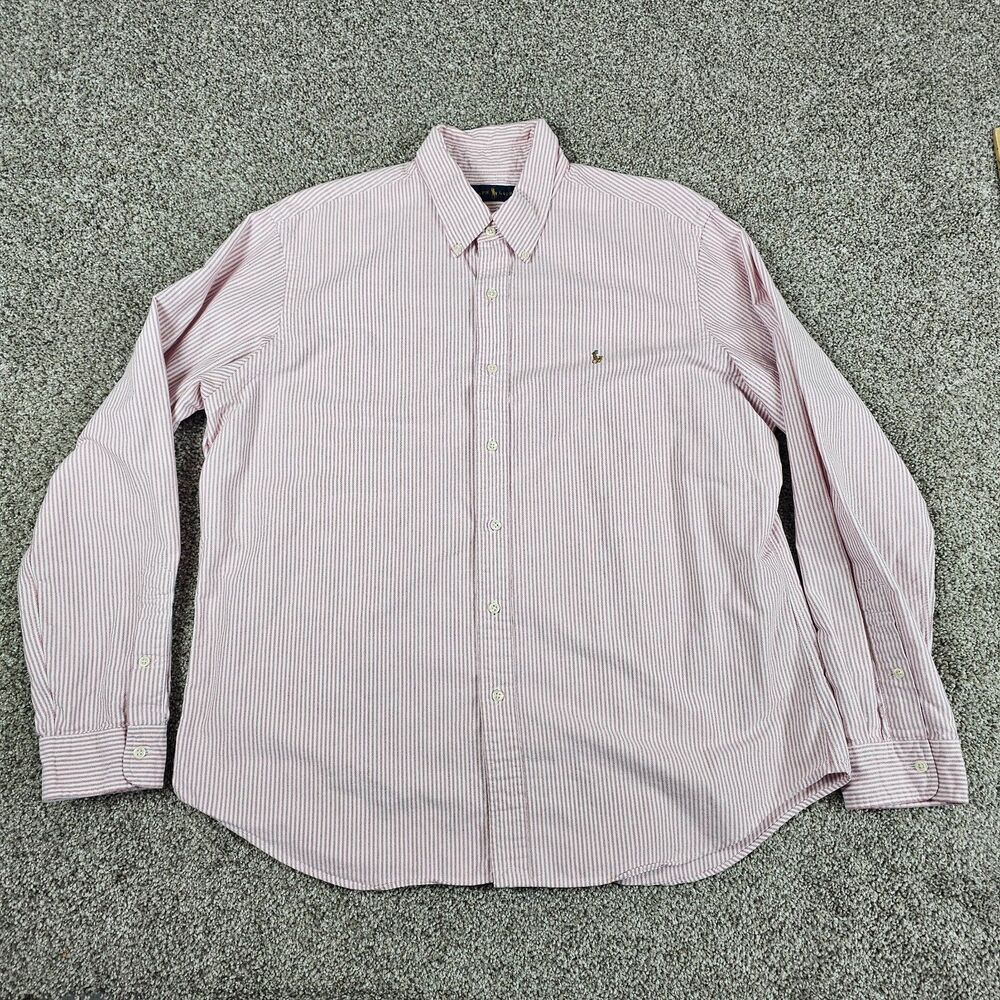 Ralph Lauren Shirt Mens XL Peach White Striped Oxford Long Sleeve Flesh Preppy - Picture 2 of 11